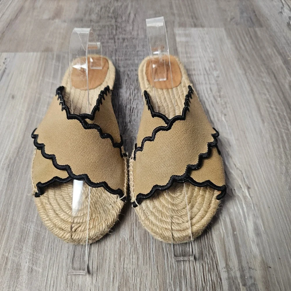 Castañer Womens Piula Scalloped Flat Espadrille Slide Sandals 38 7.5 US Tan Boho